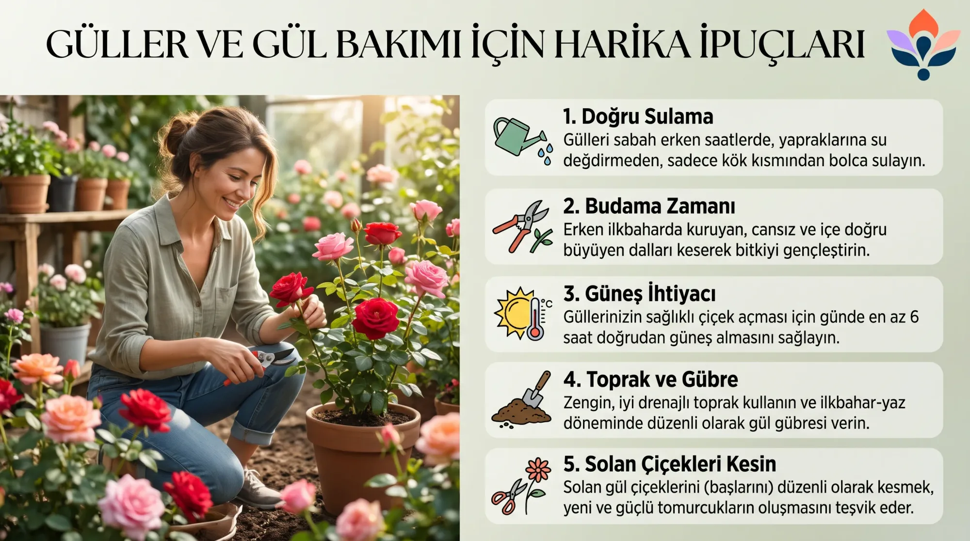Kırmızı güller ve sağlıklı gül yaprakları, gül bakımı için pratik ipuçları